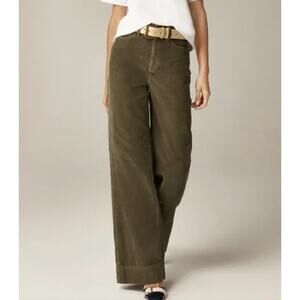J.CREW Women's Wide Leg Corduroy Trouser Pant Green 33 Stretch Casual